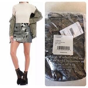 Free People Camo Skinny Sequin Mini Skirt